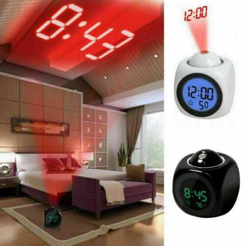 Alarm Clock Led Wall/ceiling Projection Lcd Digital Voice Talking Temperature