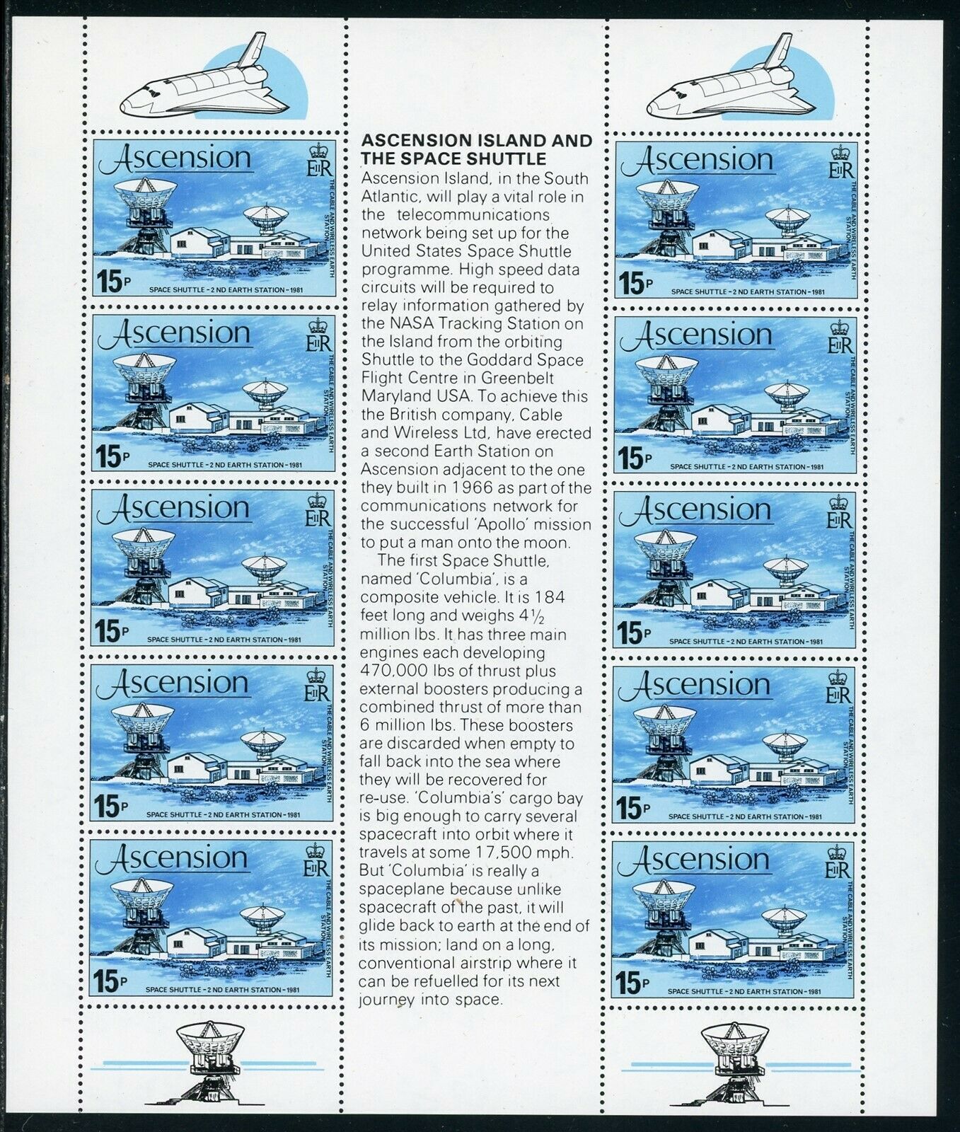 Ascension Scott #273 Mnh Sheet Of 10 Flight Of Columbia Space Shuttle Cv$4+ Th-1