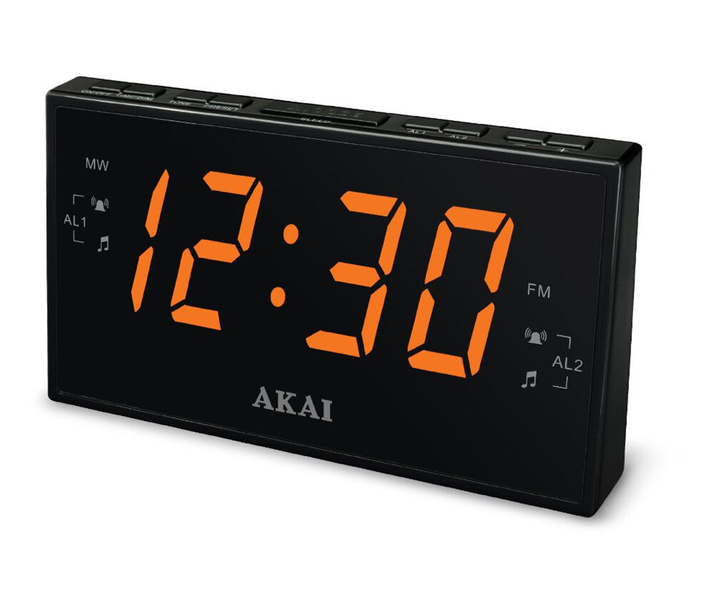 Akai Am/fm Pll Digital Tuning Dual Alarm Clock Radio Large 1.8"amber Led Display