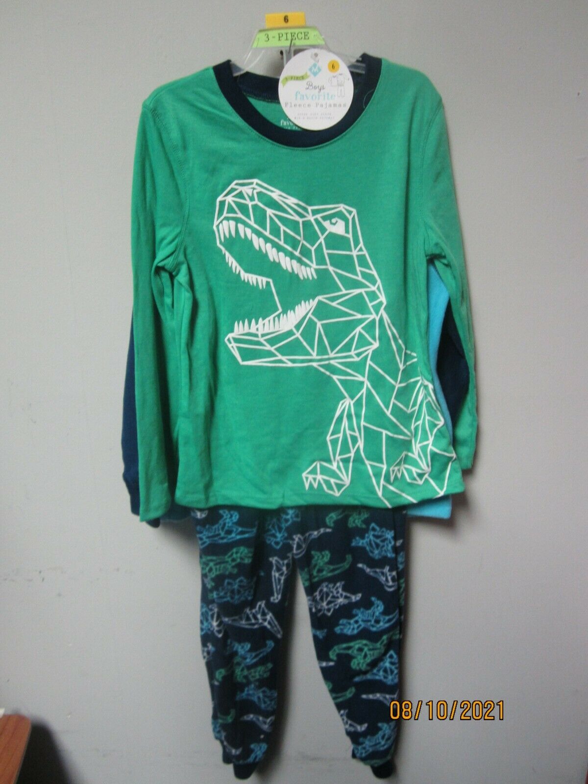 Member's Mark Youth Boys 3-piece Dinosaurs Fleece Pajama Set Size 6