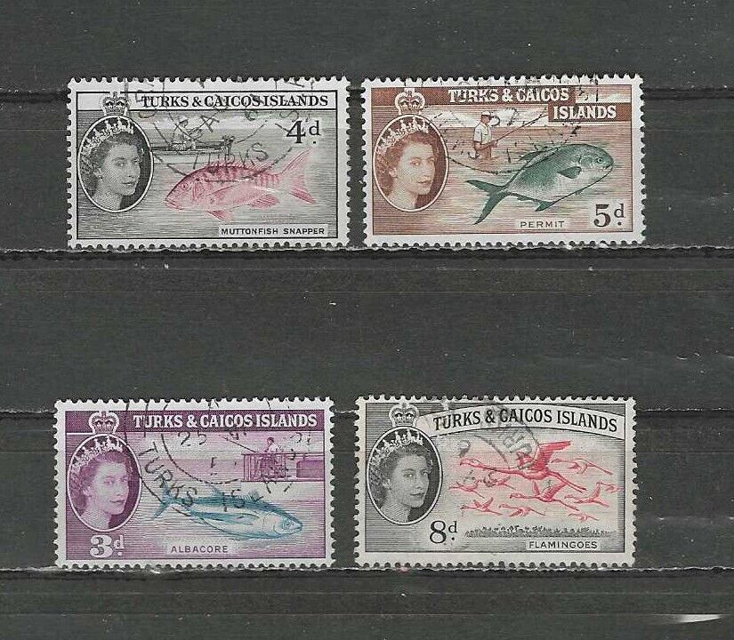 Turks & Caicos , 1957/60 ,  Fish , Elizabeth Ii  , Set Of 4 Stamps , Perf , Used
