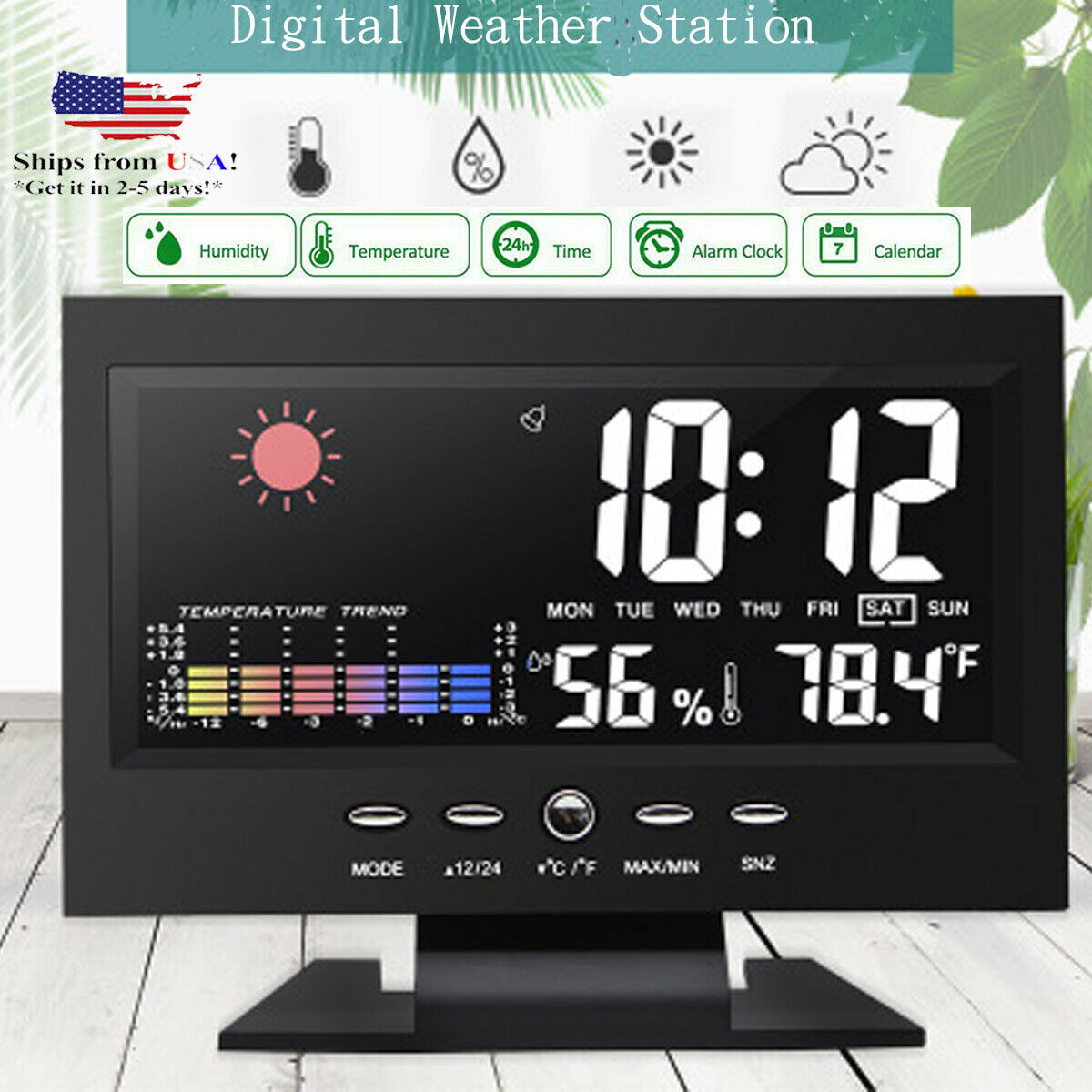 Led Digital Alarm Clock Snooze Calendar Thermometer Hygrometer Weather Display