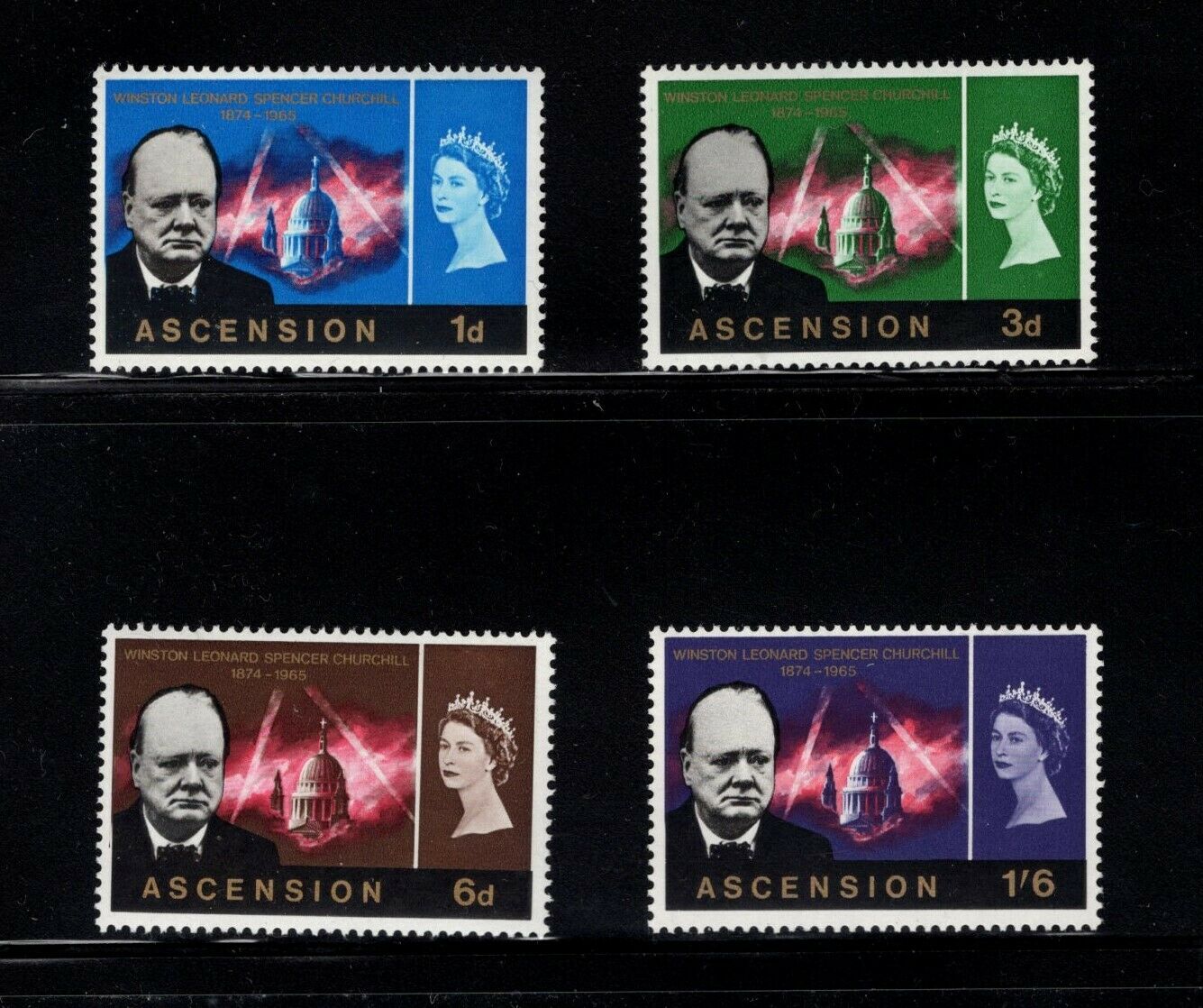 Ascension 1966 Churchill Set Searchlights Over Cathedral Sg 91-94  Mlh
