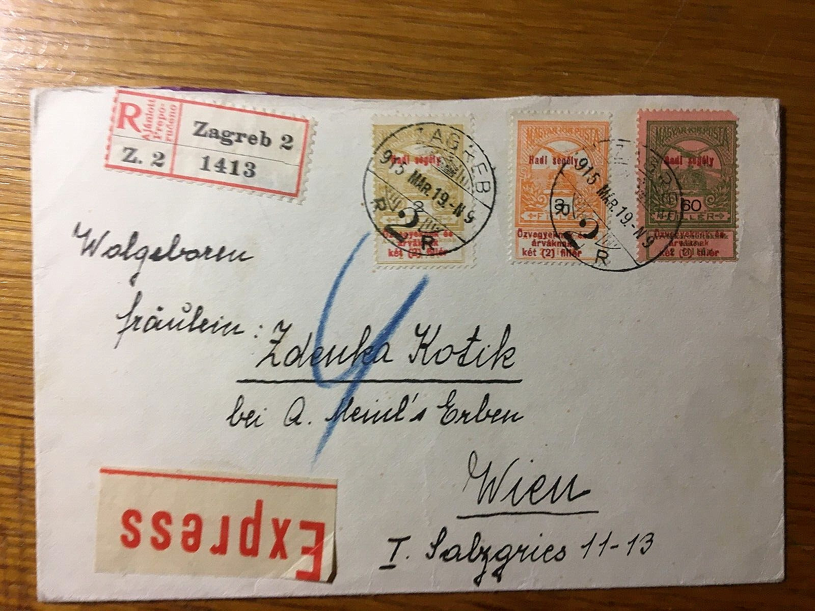 Ungarn, Reko Exprerss Brief, Zagreb 2 - Wien, 1915