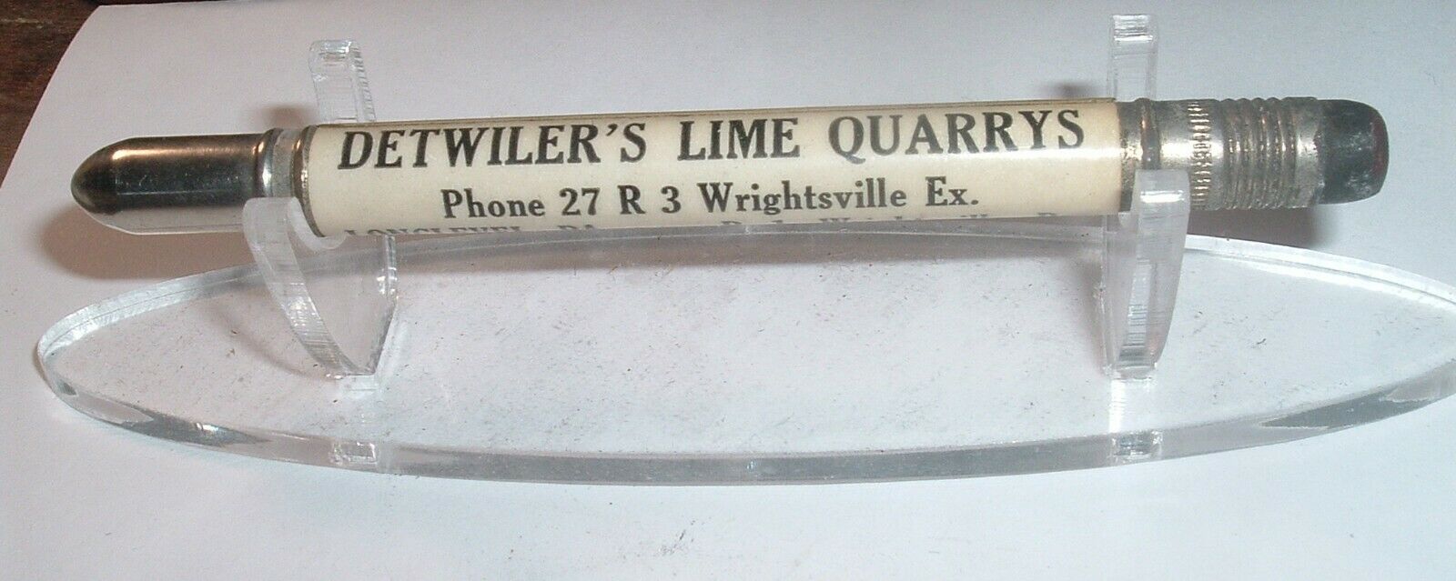 Vintage Advertising Bullet Pencil Longlevel Pennsylvania Detwiler's Lime Quarry