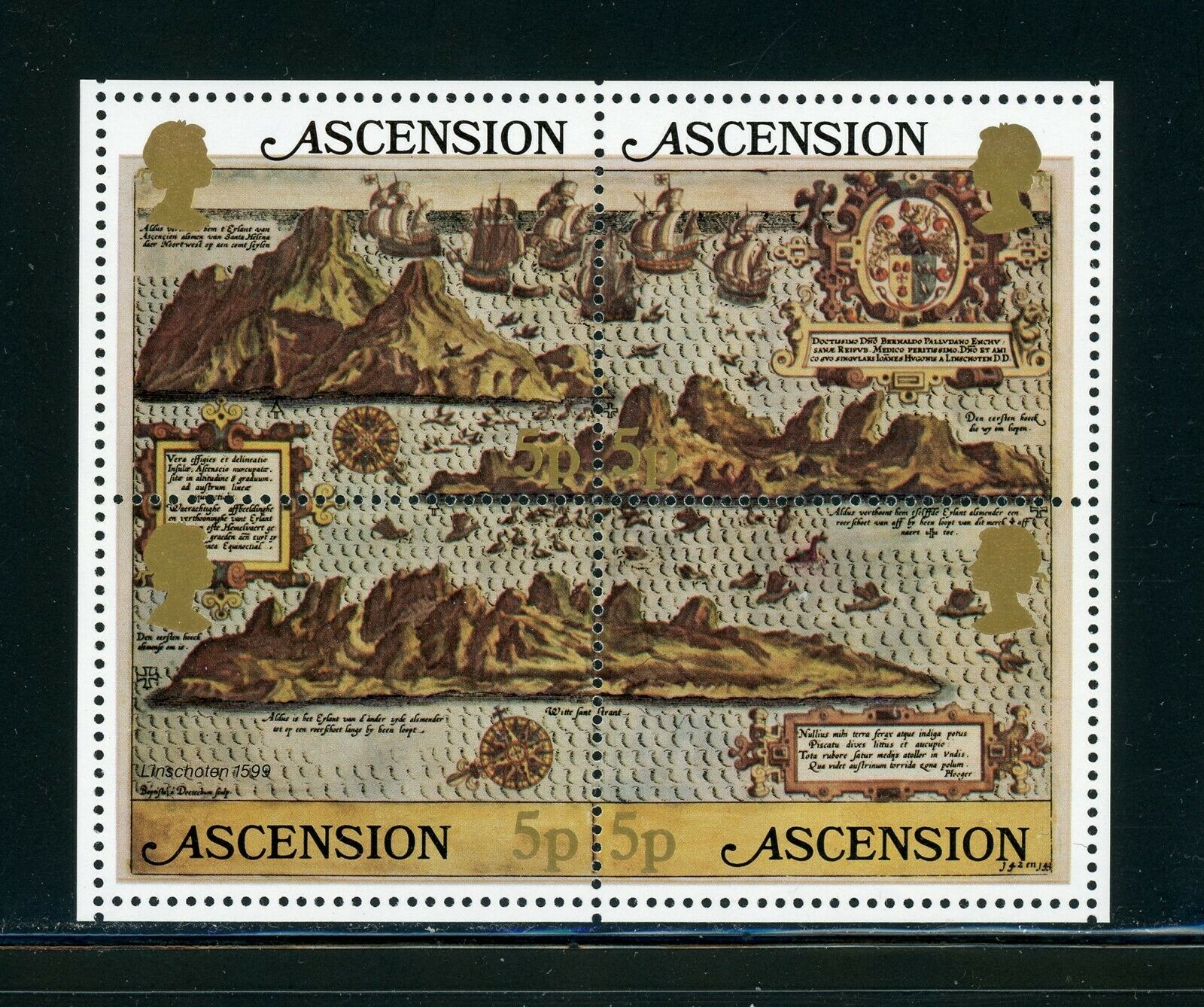 Ascension Scott #289 Mnh Block Linschoten's Map Of Ascension $$
