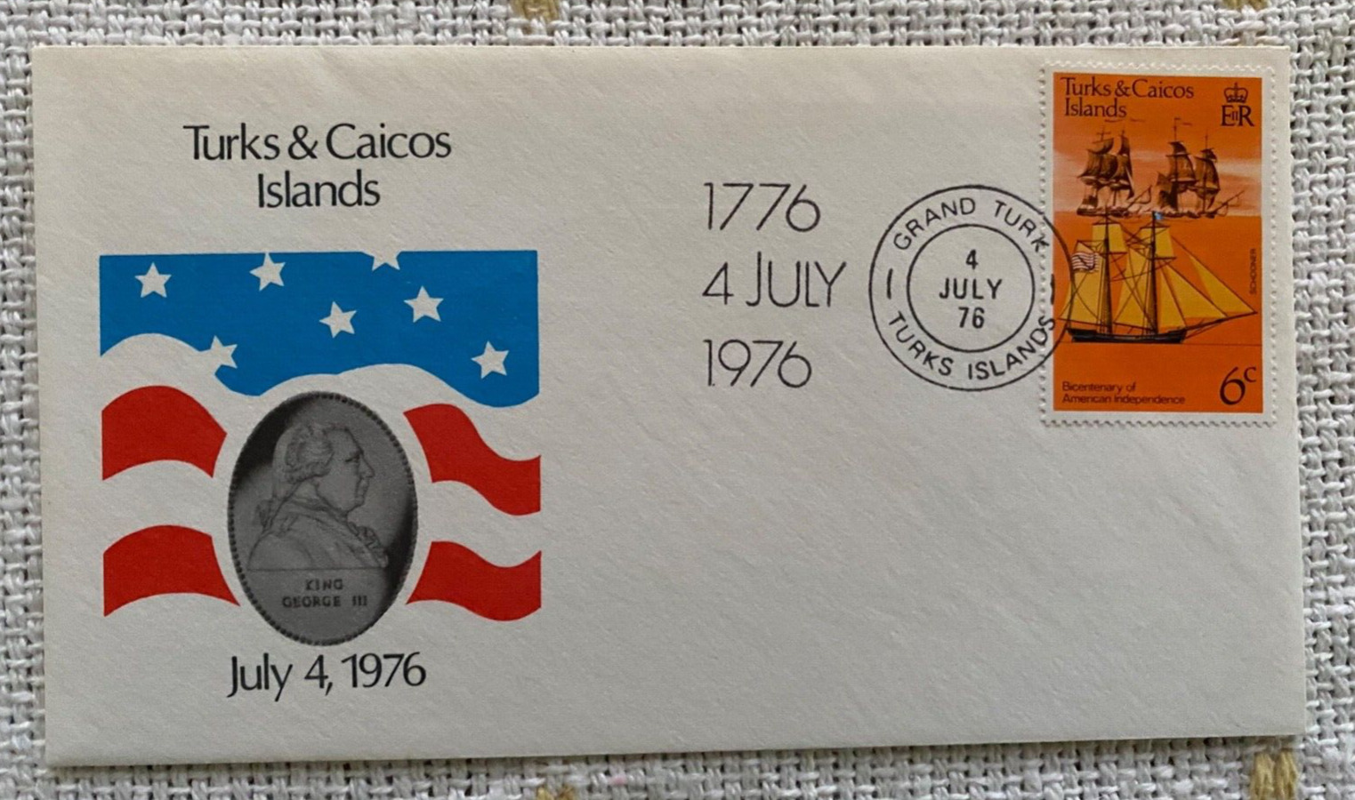 1776 4 July First Day Cover 1976 Turks And Caicos Islands. Pristine Condition.