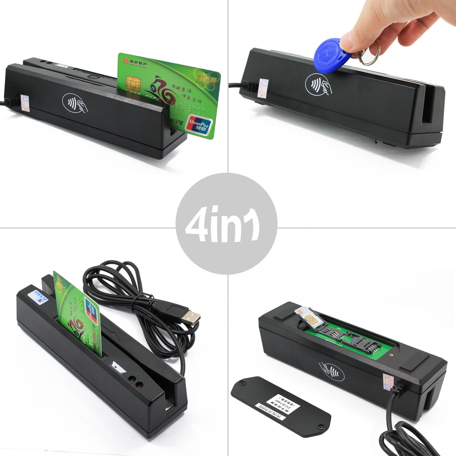 Yl160 4-in-1 Magnetic Card Reader + Emv/ic Chip/rfid/psam Reader