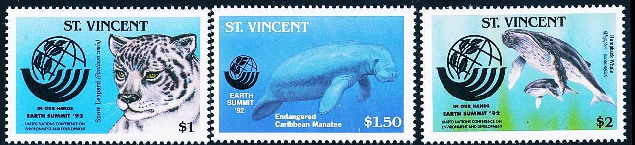 👉 St.vincent 1992 Earth Summit Mnh Cv$22.50 Animals, Whales, Big Cats, Manatee,