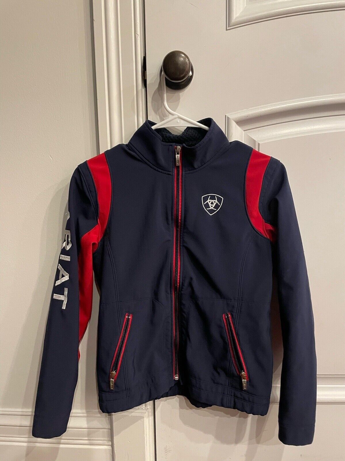 Ariat Youth Team Navy & Red Softshell Full-zip Jacket - Size 12 (large)