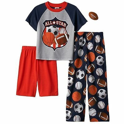 All Star Sports Up Late Sleep Pajama 3 Pc Set Shirt Pant Short Kid Free Football