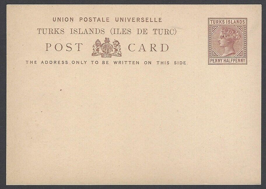 Aop Turks Islands Qv 1881-85 1 1/2d Brown Postal Card Unused. Hg #1