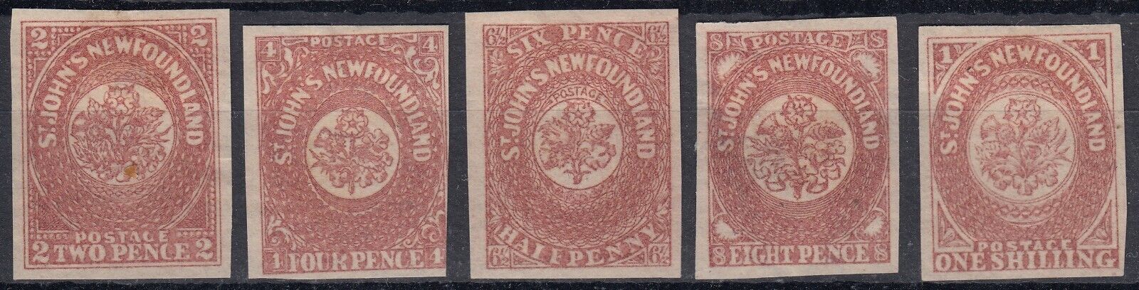 Newfoundland 1857 5 Different Oneglia Panelli Engraved Forgery, Facsimile, Fake.