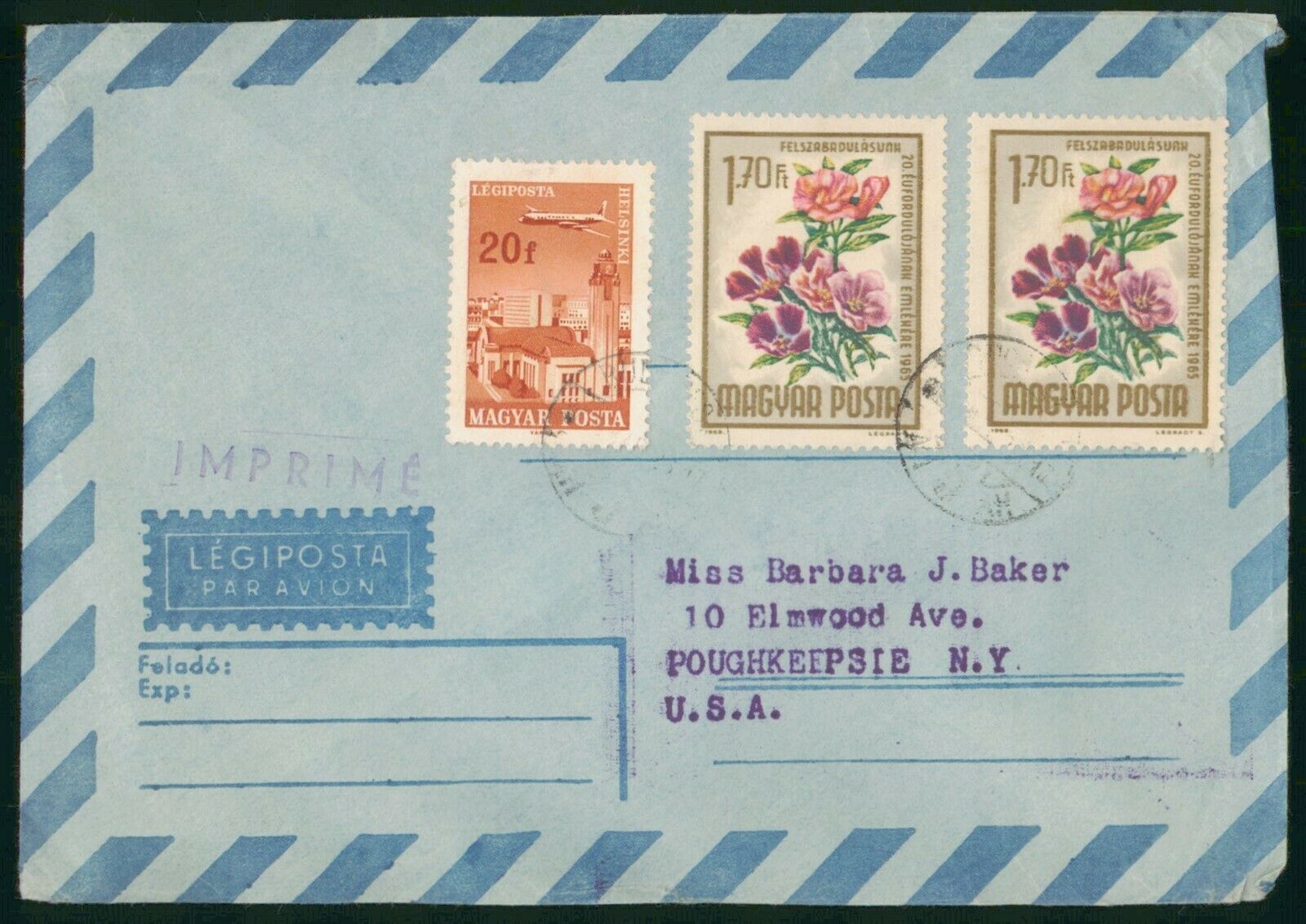 Mayfairstamps Hungary To Poughkeepsie Ny Flowers Block Plane Over City Cover Wwo