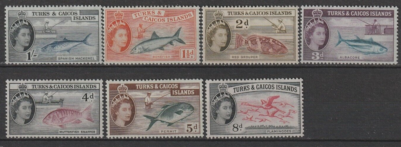 Turks & Caicos Islands Stamps 1957 Sc# 122-129  Queen Elizabeth Ii ' & Bonefish'